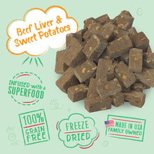 Load image into Gallery viewer, Charlee Bear Beef Liver &amp; Sweet Potatoes Meaty Bites Freeze Dried Dog Treats, 2.5oz Bag
