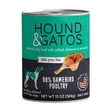 Load image into Gallery viewer, Hound &amp; Gatos 98% Gamebird Poultry Grain-Free Canned Dog Food, 13 oz - Case of 12
