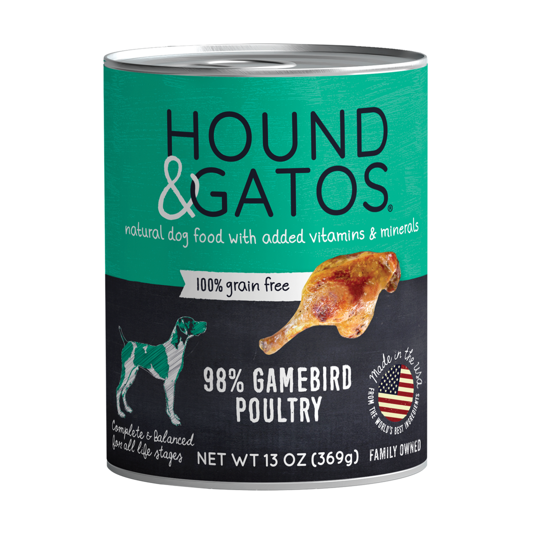 Hound & Gatos 98% Gamebird Poultry Grain-Free Canned Dog Food, 13 oz - Case of 12