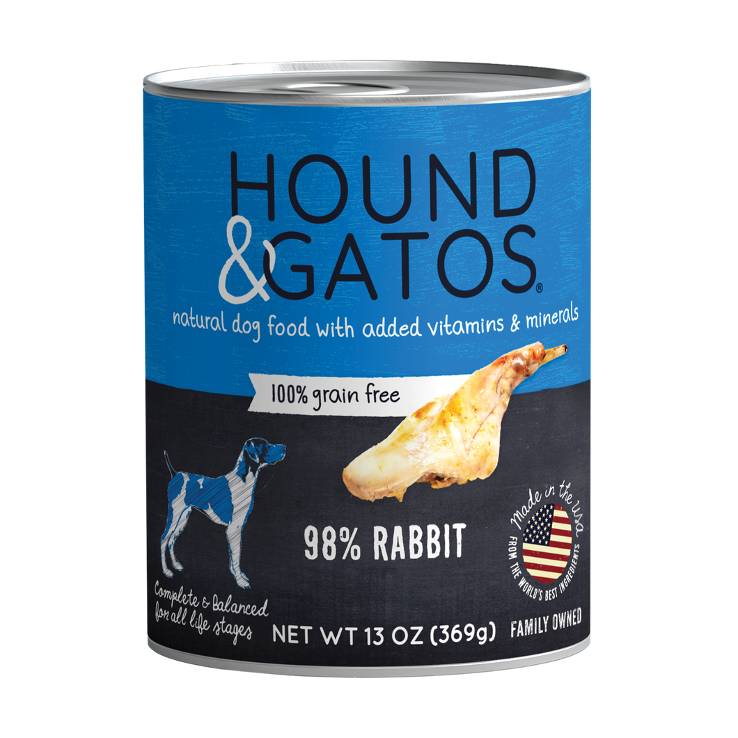 Hound & Gatos 98% Rabbit Grain-Free Canned Dog Food, 13 oz - Case of 12