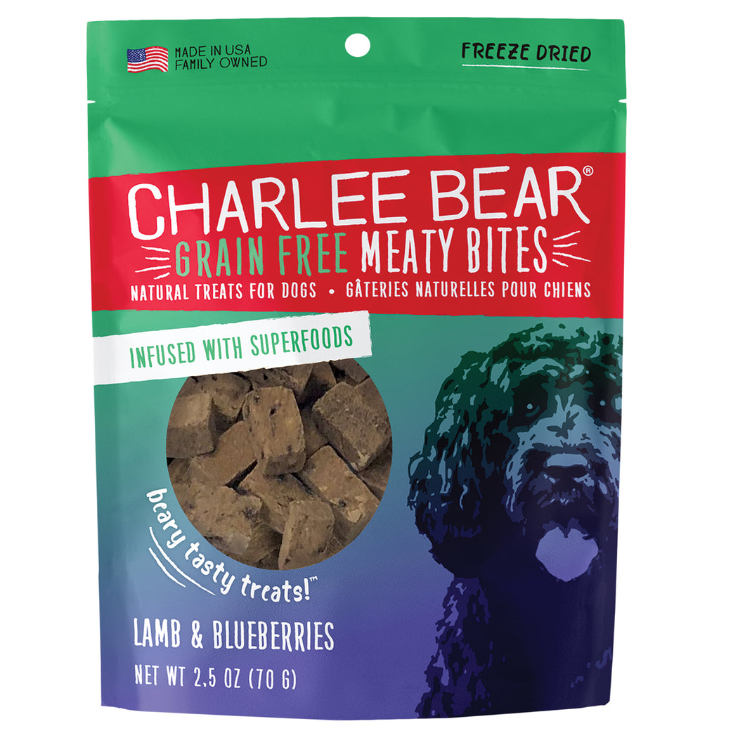 Charlee Bear Lamb & Blueberries Meaty Bites Freeze Dried Dog Treats, 2.5oz Bag