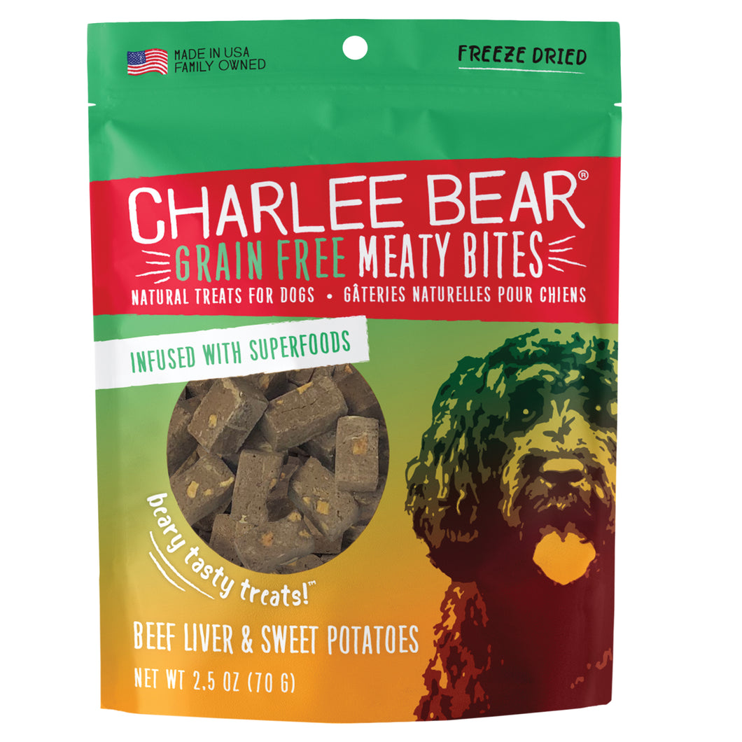 Charlee Bear Beef Liver & Sweet Potatoes Meaty Bites Freeze Dried Dog Treats, 2.5oz Bag