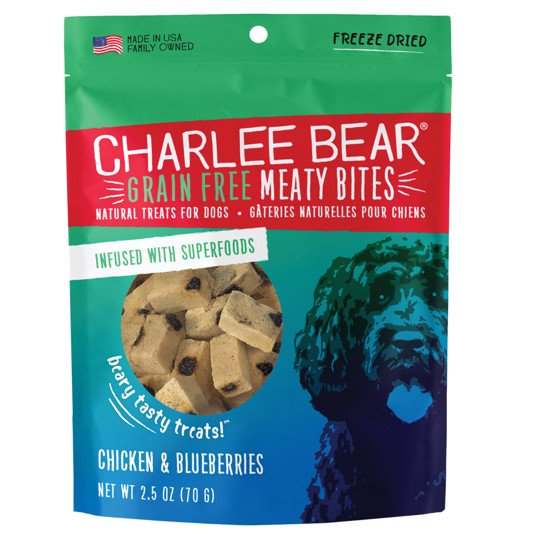Charlee Bear Chicken & Blueberries Meaty Bites Freeze Dried Dog Treats, 2.5oz Bag