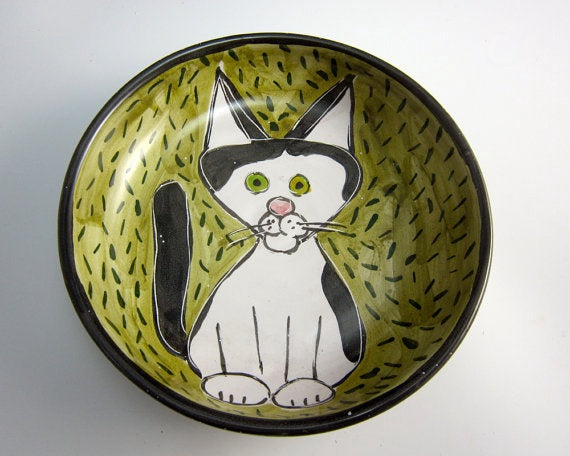 Tuxedo Cat Feeding Dish