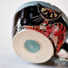 Load image into Gallery viewer, Kitty Mug, Black &amp; Teal
