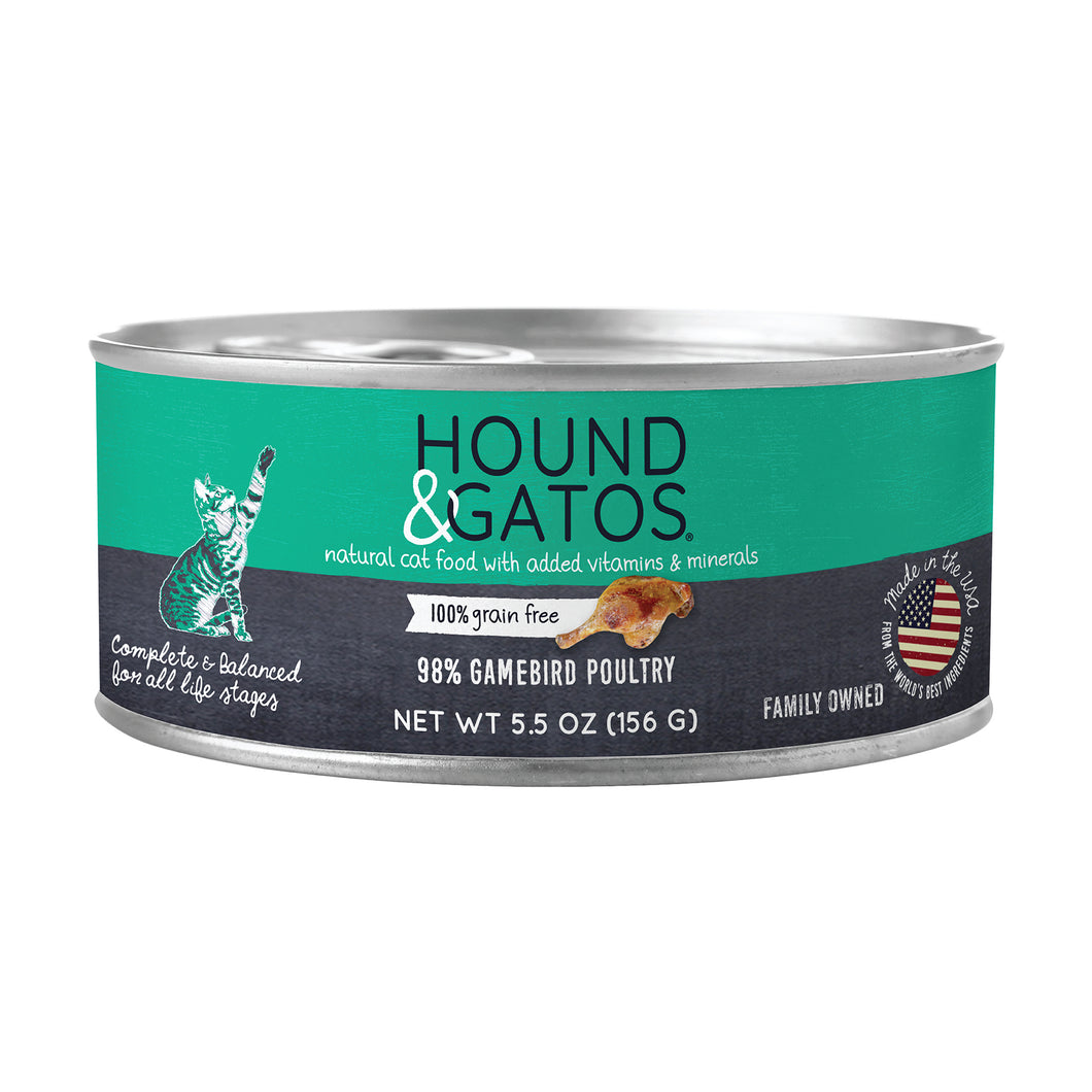 Hound & Gatos 98% Gamebird Poultry Grain Free Canned Cat Food, 5.5 oz - Case of 24