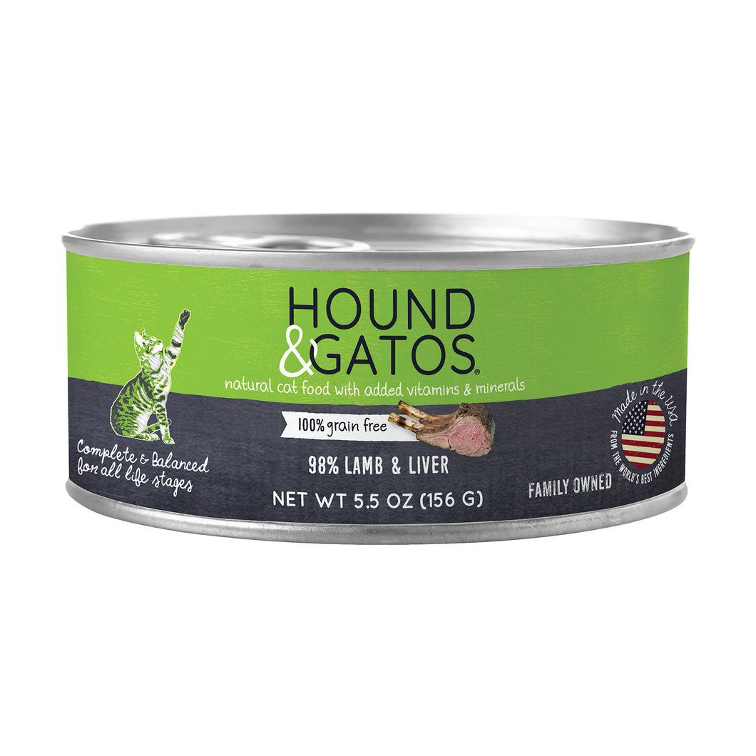 Hound & Gatos 98% Lamb & Liver Grain Free Canned Cat Food, 5.5 oz - Case of 24