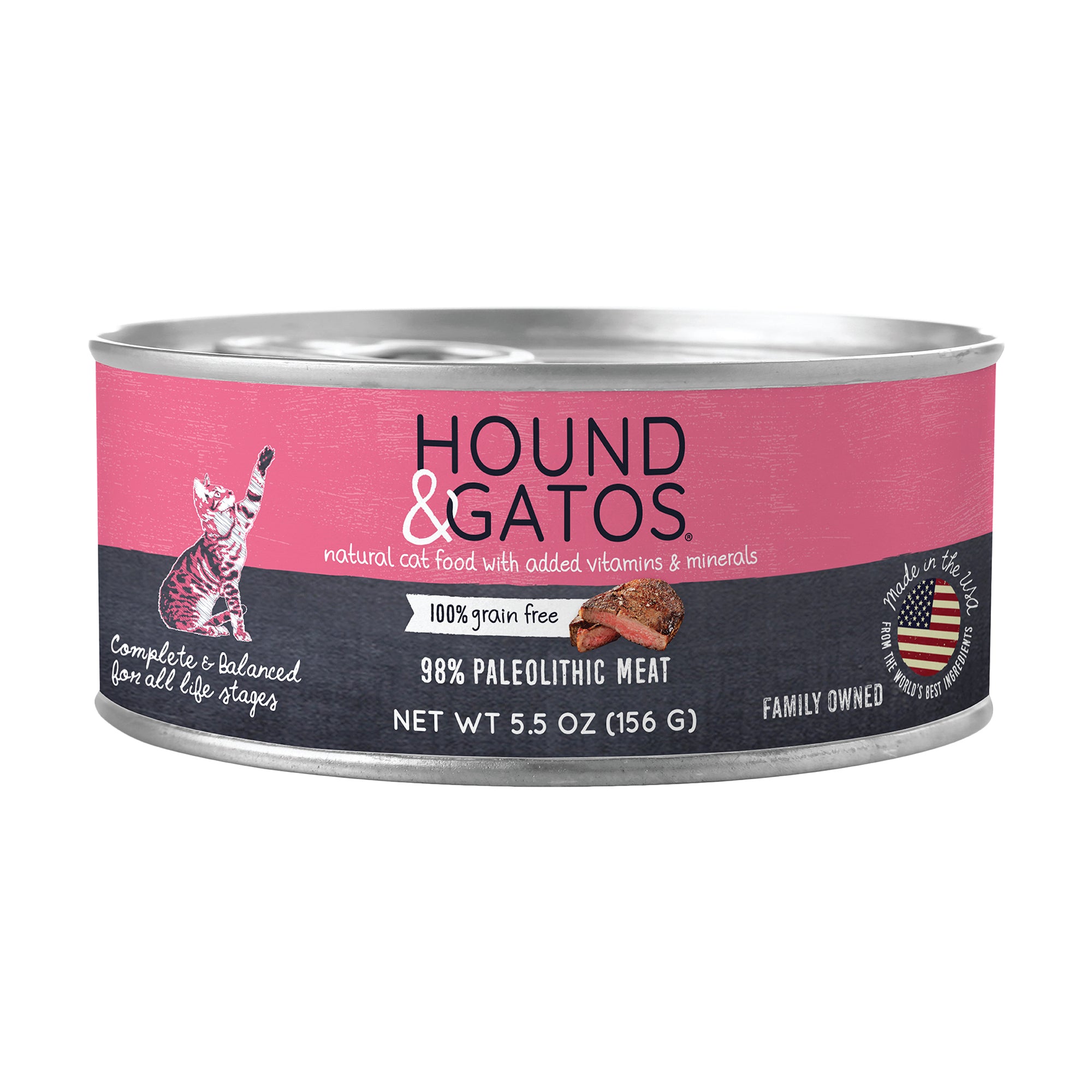 Hound Gatos 98 Paleolithic Meat Grain Free Canned Cat Food 5.5 oz Rico Pet Boutique