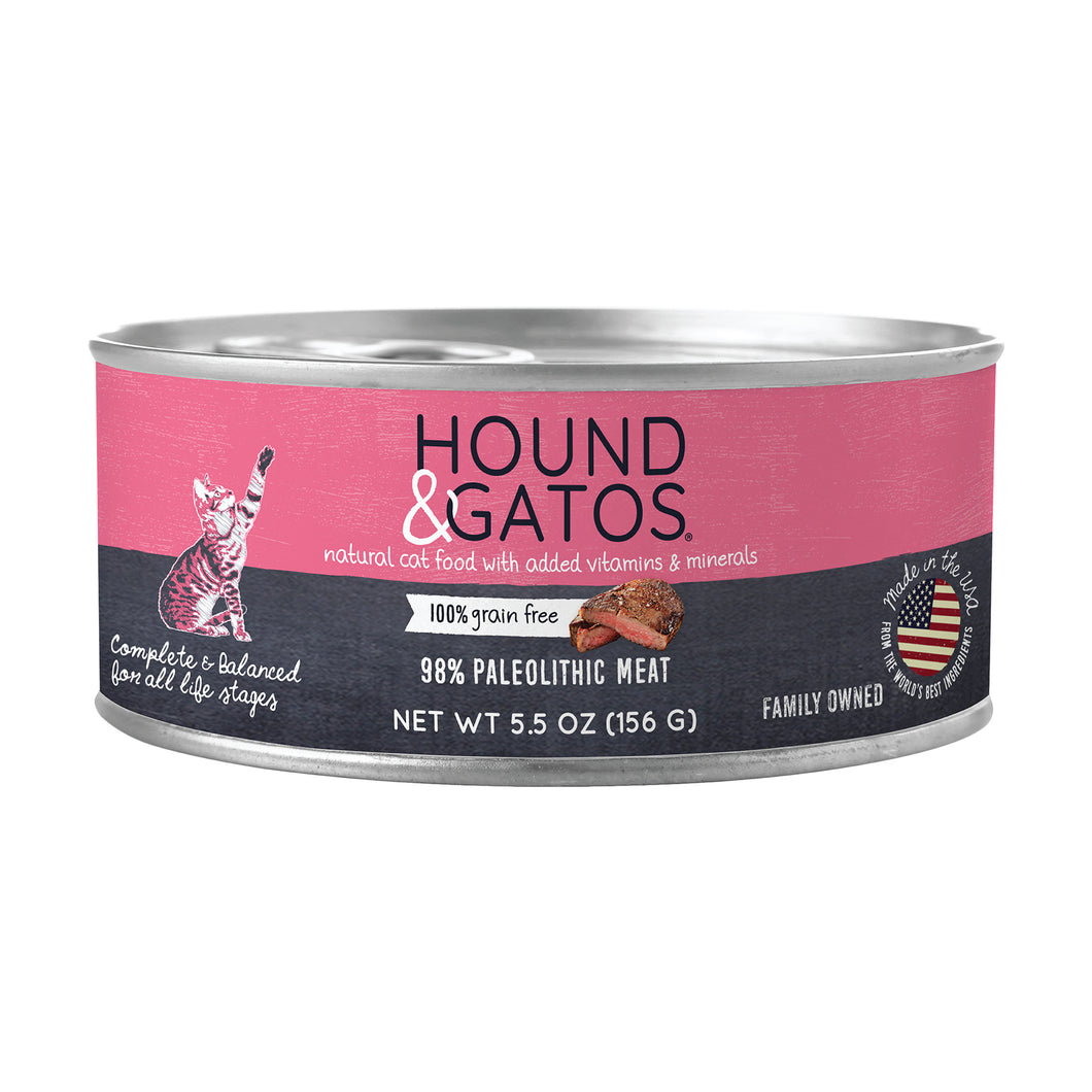 Hound & Gatos 98% Paleolithic Meat Grain Free Canned Cat Food, 5.5 oz - Case of 24