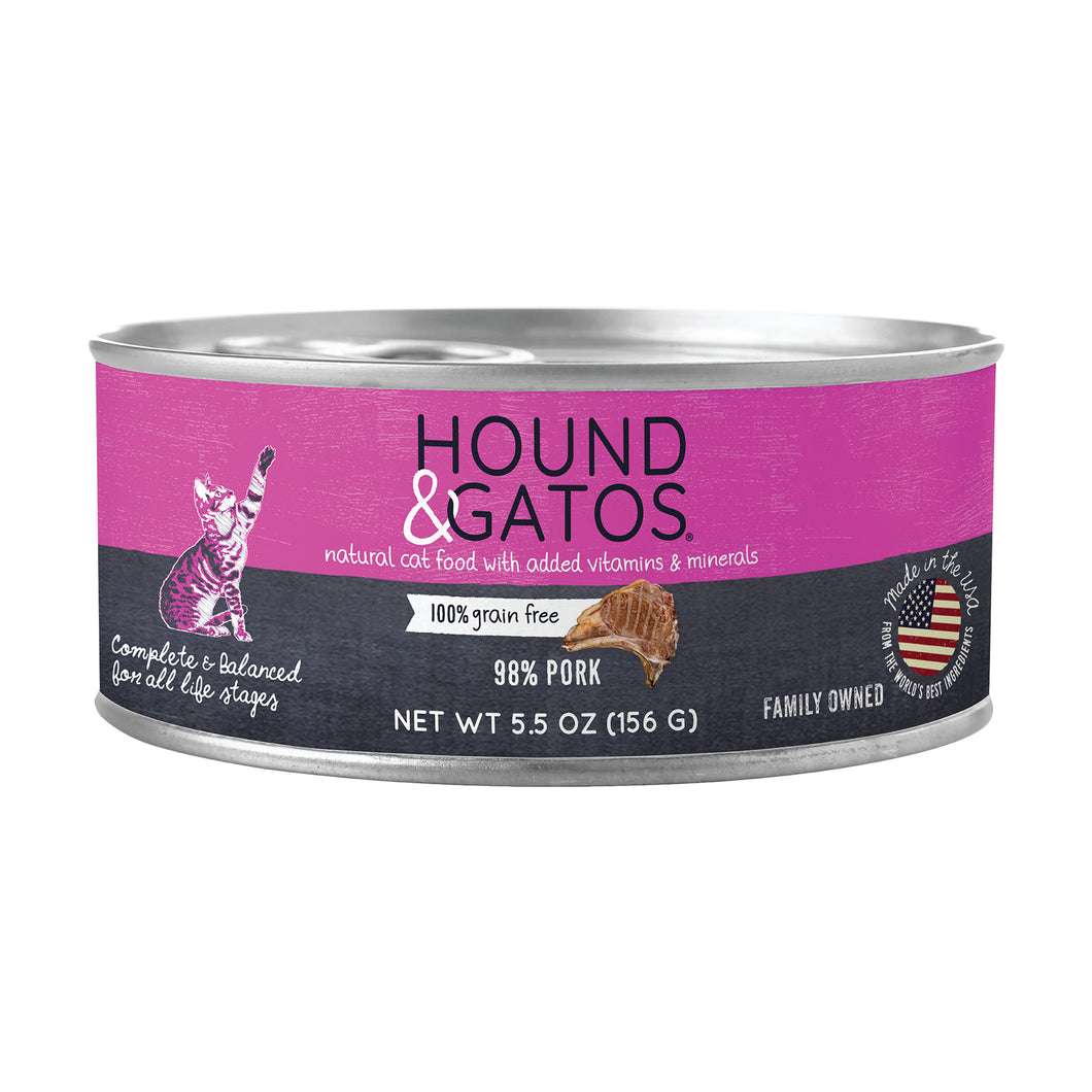 Hound & Gatos 98% Pork Grain Free Canned Cat Food, 5.5 oz - Case of 24