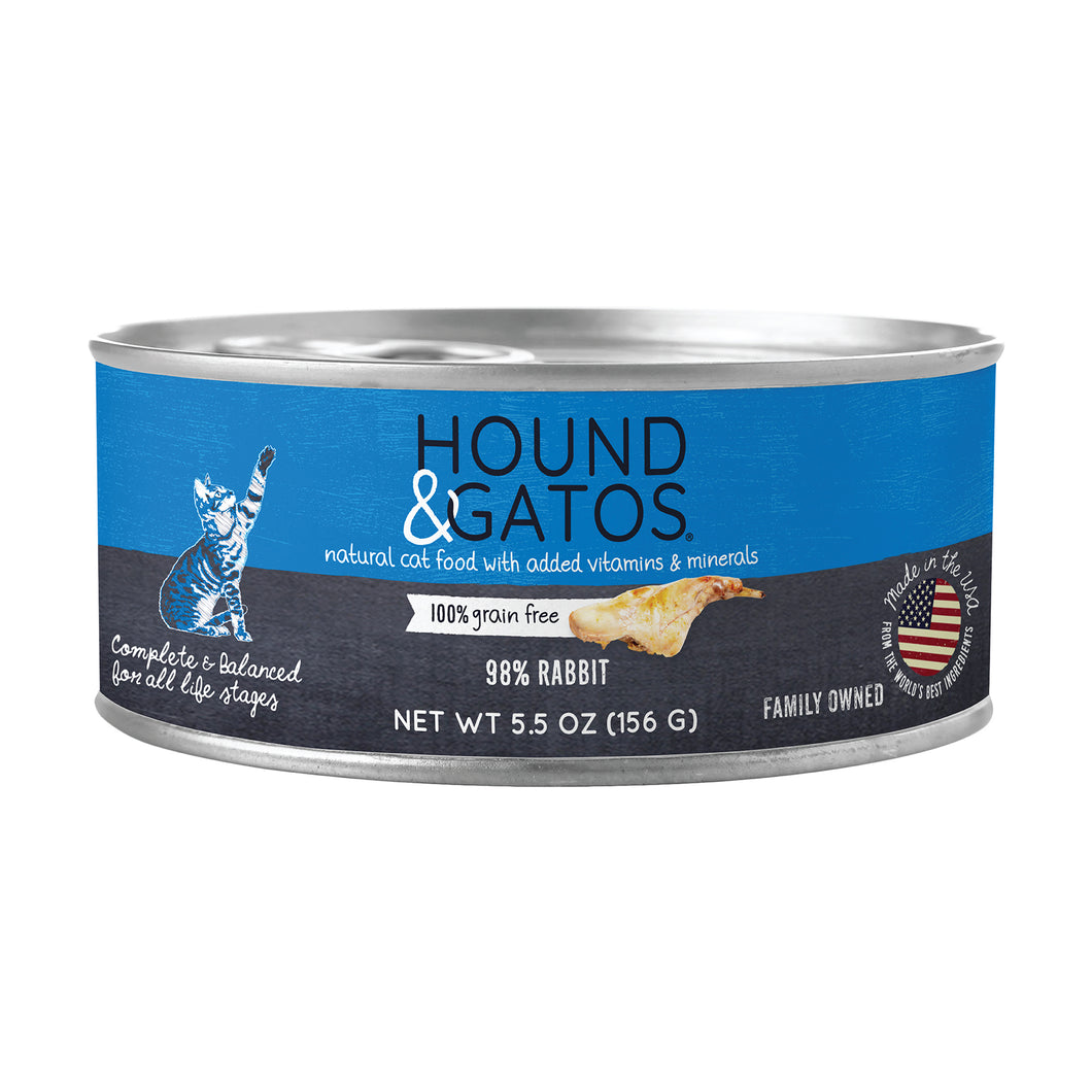 Hound & Gatos 98% Rabbit Grain Free Canned Cat Food, 5.5 oz - Case of 24
