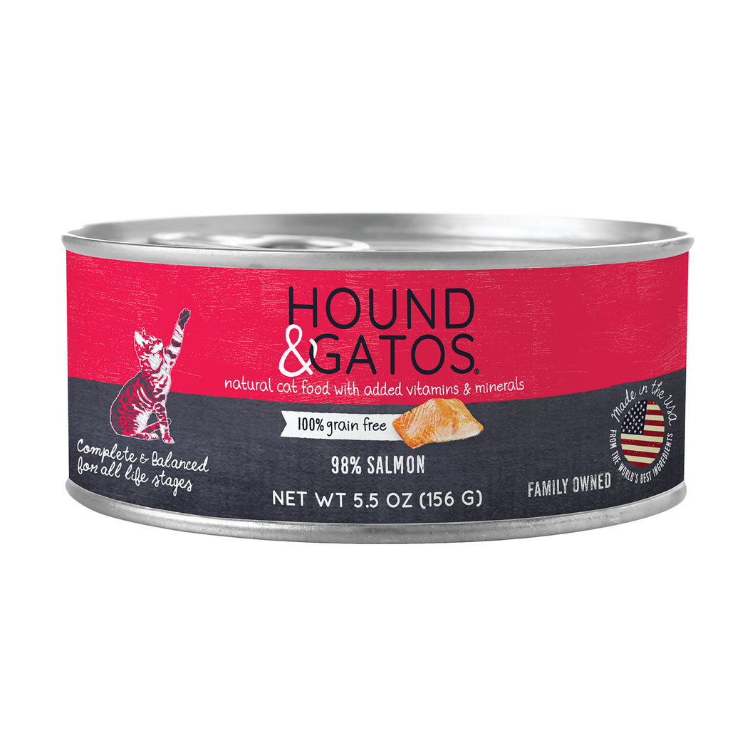 Hound & Gatos 98% Salmon Grain Free Canned Cat Food, 5.5 oz - Case of 24