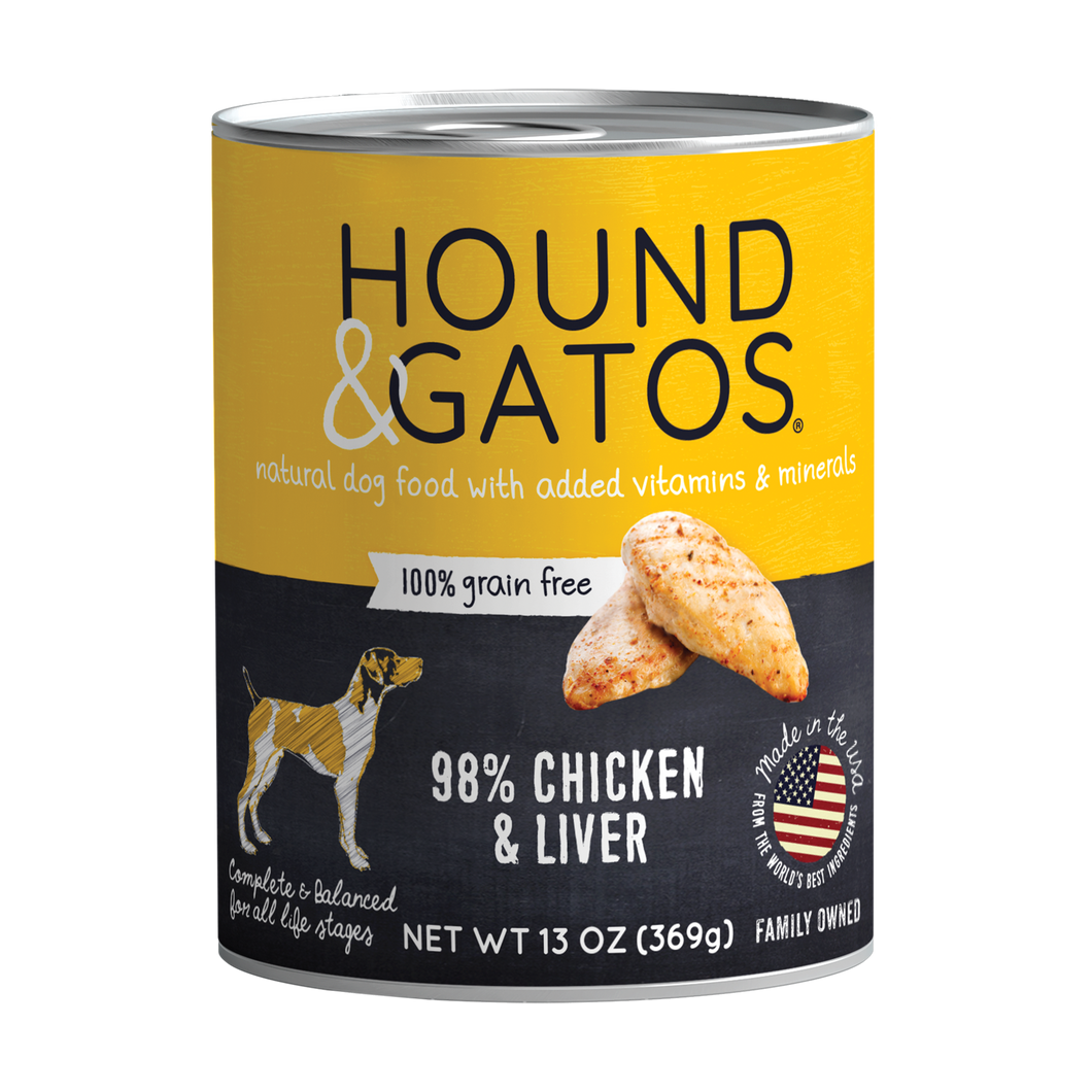 Hound & Gatos 98% Chicken & Liver Grain-Free Canned Dog Food, 13 oz - Case of 12