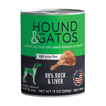 Load image into Gallery viewer, Hound &amp; Gatos 98% Duck &amp; Liver Grain-Free Canned Dog Food, 13 oz - Case of 12
