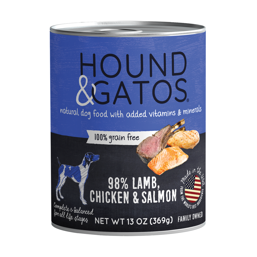 Hound & Gatos 98% Lamb, Chicken & Salmon Grain-Free Canned Dog Food, 13 oz - Case of 12