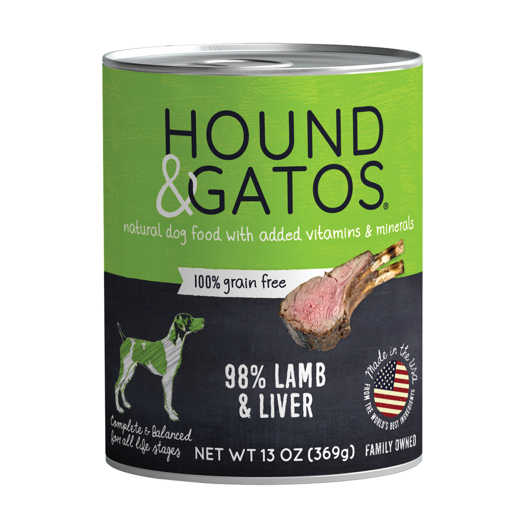 Hound & Gatos 98% Lamb & Liver Grain-Free Canned Dog Food, 13 oz - Case of 12