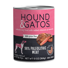 Load image into Gallery viewer, Hound &amp; Gatos 98% Paleolithic Meat Grain-Free Canned Dog Food, 13 oz - Case of 12
