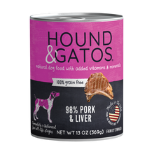 Load image into Gallery viewer, Hound &amp; Gatos 98% Pork &amp; Liver Grain-Free Canned Dog Food, 13 oz - Case of 12
