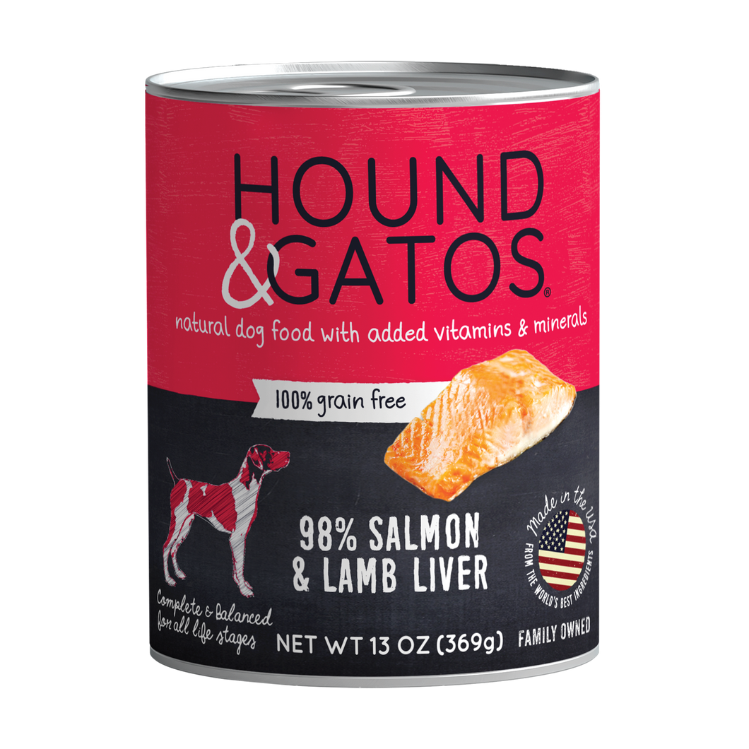 Hound & Gatos 98% Salmon & Lamb Liver Grain-Free Canned Dog Food, 13 oz - Case of 12