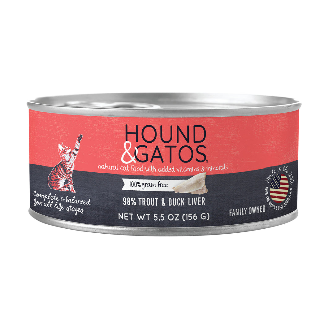 Hound & Gatos 98% Trout & Duck Liver Grain Free Canned Cat Food, 5.5 oz - Case of 24