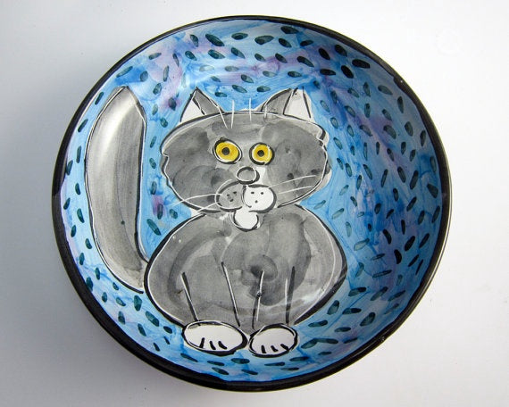 Grey Tabby Cat Feeding Dish